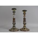 A Pair of Late 19th Century Sheffield Plated Rise and Fall Candlesticks with Weighted Bases