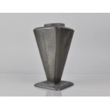 An Art Deco Sheffield Reliable Pewter Hand Hammered Lamp Base of Square Tapering Form and Collared