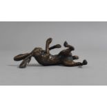 A Small Patinated Bronze Study of Reclining Hare, 9cms Long