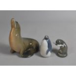 Three Royal Copenhagen Figures, Seal, Penguin and Otter