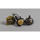 Three Japanese Bronze and Mixed Metal Miniature Vessels, 2.5cm high