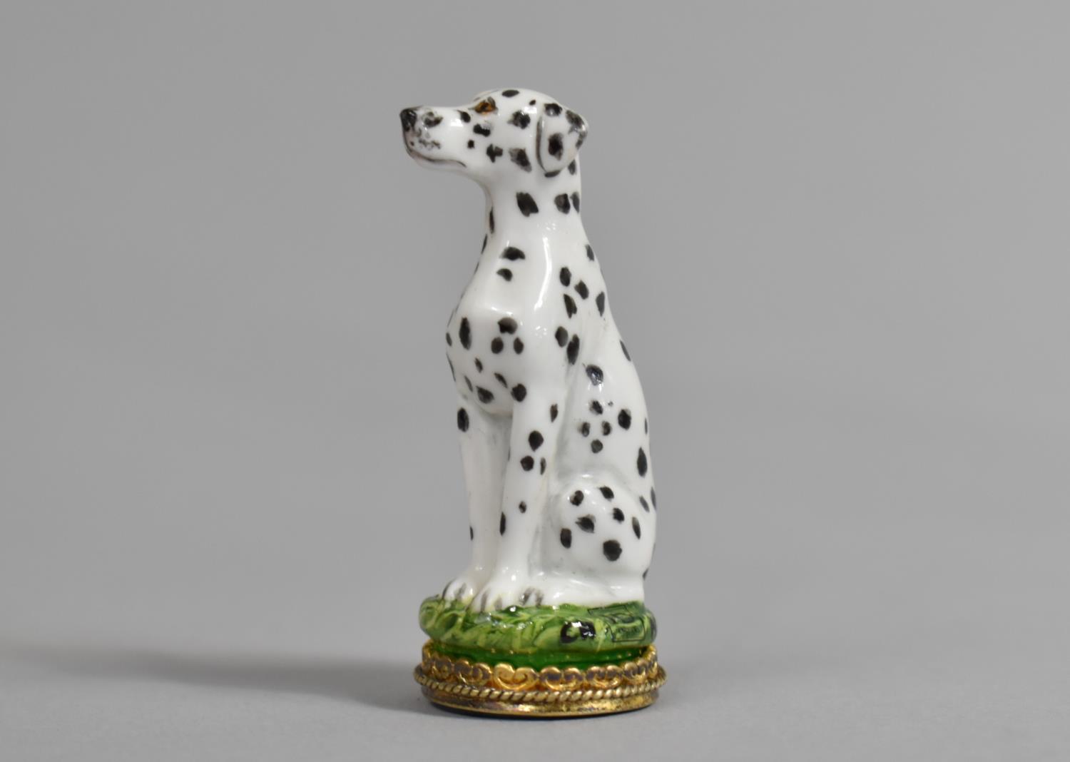A Halcyon Days Enamel Seal, Modelled as a Dalmatian with Agate Stone - Image 2 of 3