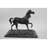 A Bronze Effect Metal Study of a Stallion on Rectangular Wooden Plinth Base, 37cms Wide