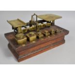 A Set of 19th Century Brass Postage Scales with Incomplete Set of Weights, Mahogany Plinth Base,