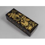 A 19th Century Chinese Lacquered Rectangular Box Decorated in Gilt Enamels Depicting Dignitary