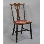A Edwardian Ladies Side Chair with Pierced Splat and Turned Supports