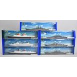 A Collection of Seven Boxed Hornby Minic Ships, Famous Liners and Fighting Ships