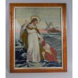 A Late 19th/Early 20th Century Framed Religious Tapestry Depicting Christ Saving Peter from Drowning