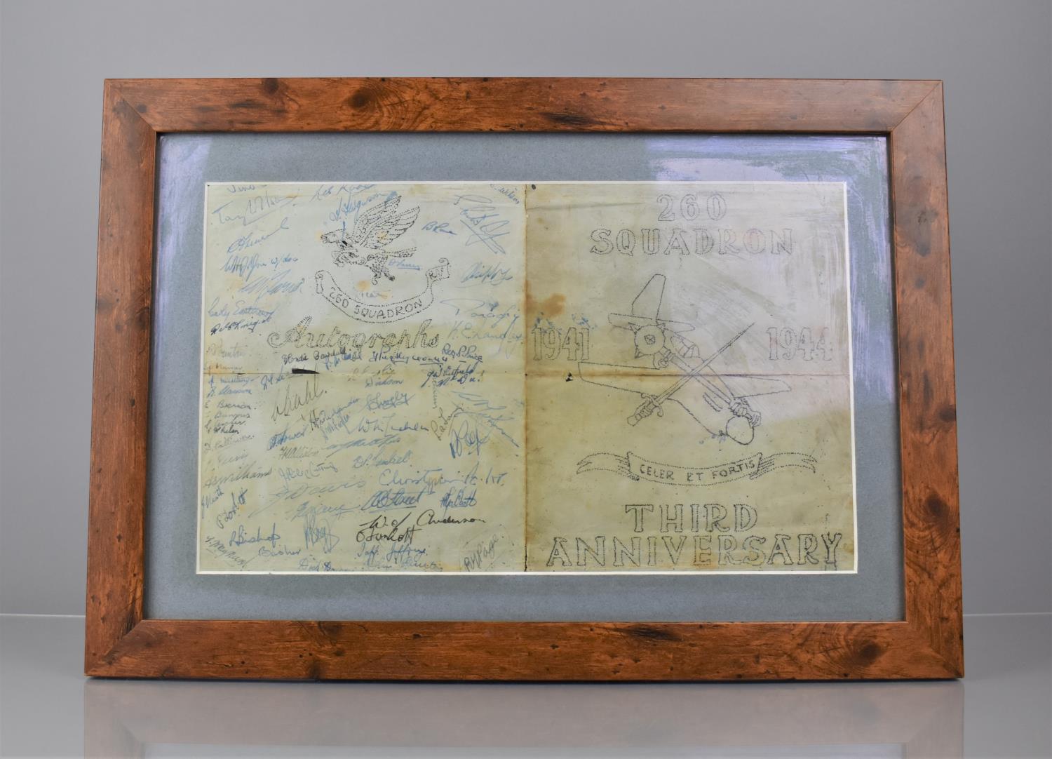A WWII Hand Drawn Card for 260 Squadron, 1941-1944, Third Anniversary, Signed by Squadron Members - Image 3 of 3