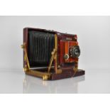An Early 20th Century Mahogany Framed and Brass Trim Bellows Plate Camera with Plaque Tiled "The