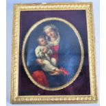 A Gilt Framed 20th Century Italian School Painting on Mother of Pearl, Virgin and Child, Frame 24cms