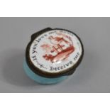 A 19th Century Enamelled Pill Box, "If you Love Me Don't Deceive Me", 4cm wide