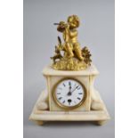 A Late 19th Century French Alabaster Mantel Clock with Ormolu Figural Mount in the Form of Cherub