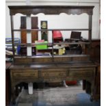 A 19th Century Style Inlaid Oak Dresser, the Base with Three Drawers, Raised Three Shelf Plate