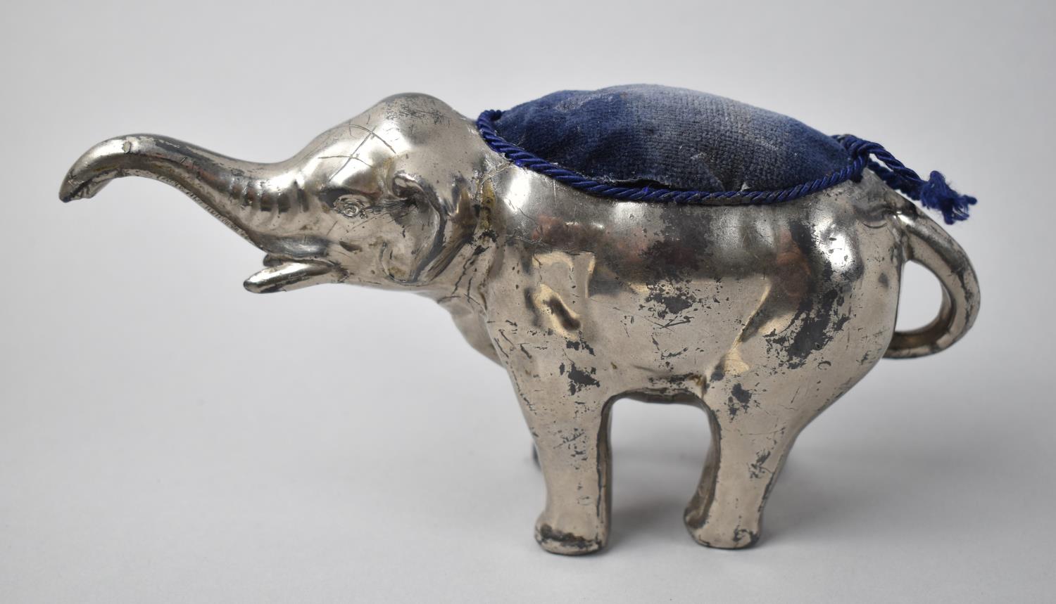 A Large Early 20th Century Novelty Pin Cushion in the Form of a Silver Plated Elephant, 19cms Long