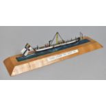 A German Metal Flat Model of The Paddle Steamer Max Joseph, 1824, Mounted on Wooden Plinth, 25cms