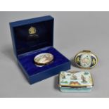 Three Halcyon Days Pill Boxes, One with Box to Comprise Commemorative Bicentenary of European