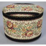 A Tapestry Covered Oval Lift Top Oval Sewing Box Stool, 41cm wide