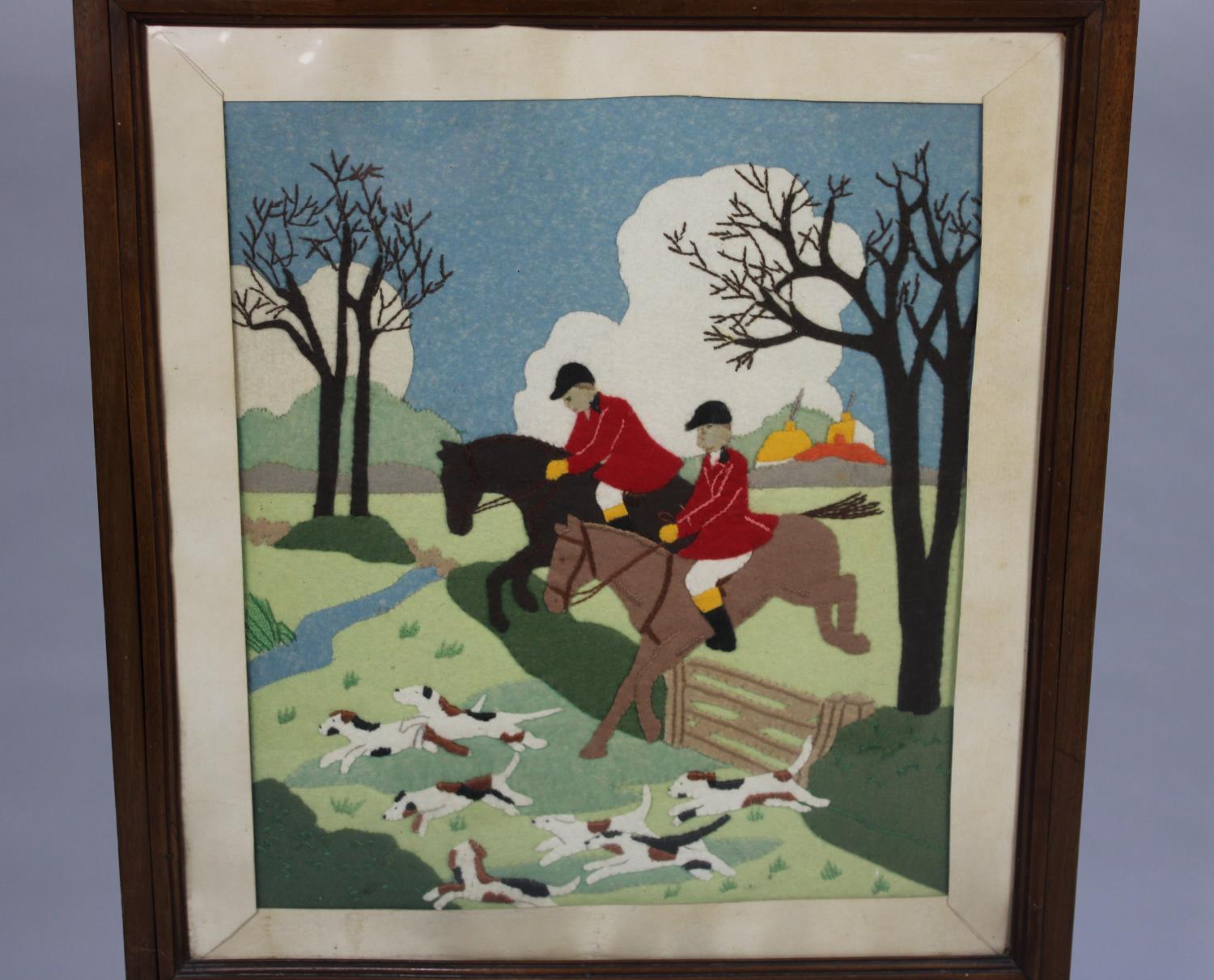 A Mahogany Framed Fire Screen Decorated with Stitched Felt Hunting Scene, 56cms Wide - Image 2 of 2