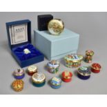 A Collection of Various Enamelled Halcyon Days Boxes to Include Boxed Examples