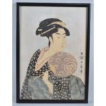 A Framed Japanese Woodblock Print, Actress, 34x24cm
