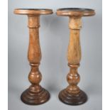 A Pair of Modern Turned Wooden Candle Prickets, 45cms High