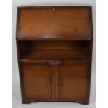 A Mid 20th Century Fall Front Hall Bureau with Fitted Interior, Cupboard Base, 76cm wide