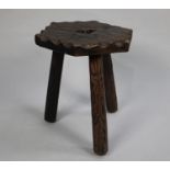 A Mid 20th Century Rustic Three Legged Stool with Hexagonal Top, 37cms High