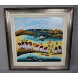 A Large Framed Oil on Board by Rozanne Bell, Seaside Scene, 75cm Square