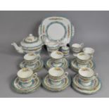 A Crown Staffordshire Tunis Blue and Gilt Scroll Floral Garland Trim Tea Set to comprise Teapot, Six