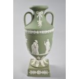 A Wedgwood Green Jasperware Two Handled Vase, Impressed Mark and Made In England to Base, 22cms High