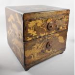 A Nice Quality Chinese Lacquered Two Drawer Chest Decorated on all Sides with Gilt Trees, Fruit