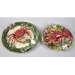 Two Majolica Palissy Style Plates, Lobster and Crab