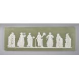 A 19th Century Wedgwood Green Jasperware Furniture Panel depicting Classical Musicians and Actors,