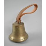 A Vintage Brass Hand Bell, Stamped BII, Leather Strap Handle, 9.5cms Diameter