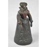 A 19th Century Cast Bronze Table Bell in the Form of an Elizabethan Lady, 18cms High