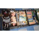 Two Boxes of Various Children's Books and Annuals, Together with Dolls Etc