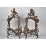 A Pair of Late Victorian Cast Metal Copper Patinated Easel Back Photo Frames with Maiden Finials,