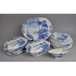 An Art Deco Blue and White Transfer Printed Paisley Dinner Service to comprise Two Lidded Tureens,