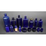 A Collection of 19th/20th Century Cobalt Blue Glass Pharmaceutical Bottles, Most with Ribbed