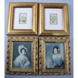 A Pair of Gilt Framed Miniature Silk Embroideries, Snowdrops and Flowers, Together with a Pair of