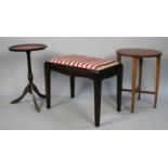 A Regency Stripe Upholstered Stag Dressing Stool, Small Wine Table and Circular Table