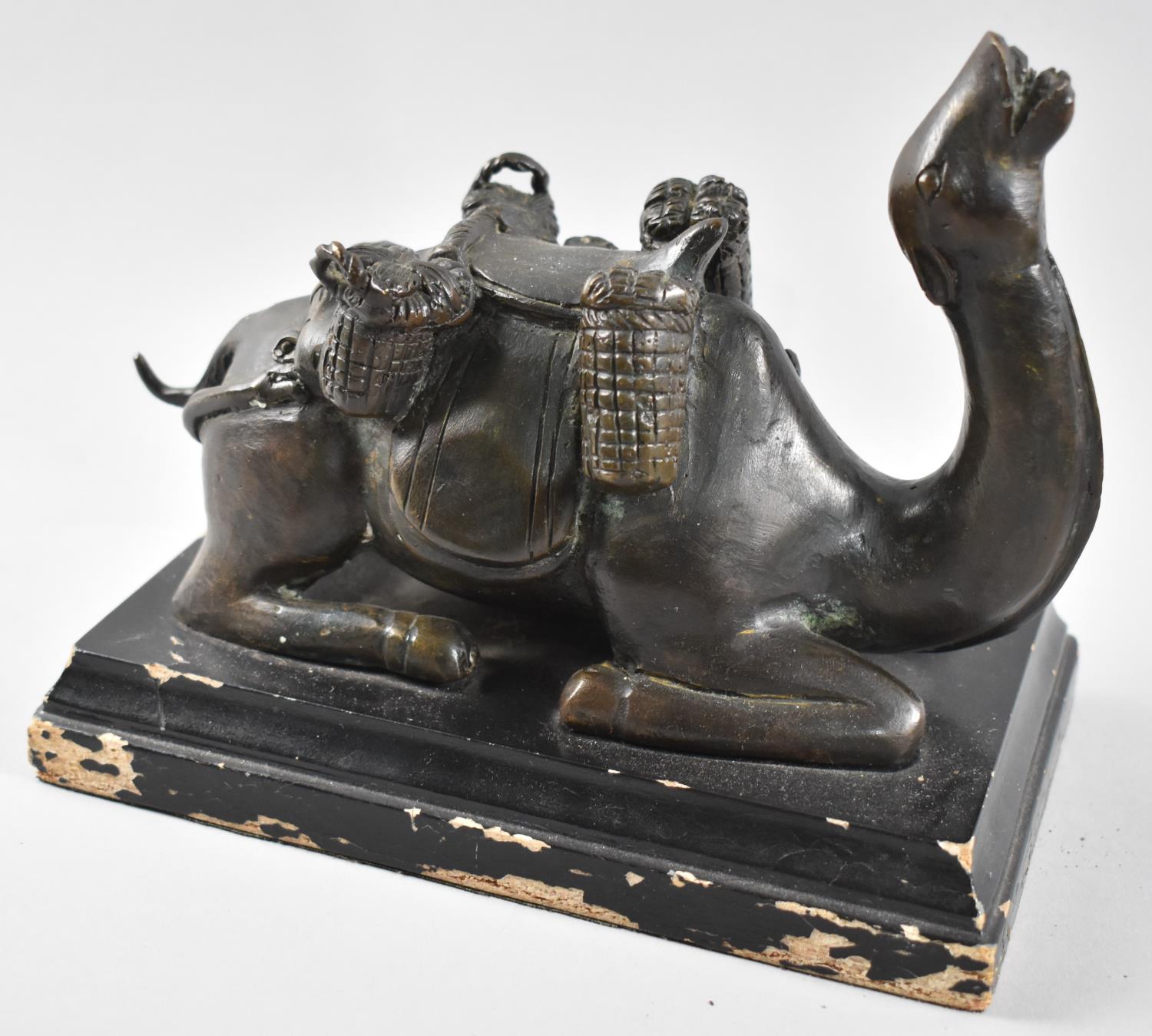A Nice Quality Bronze Study of a Laden Recumbent Camel, Mounted on Rectangular Wooden Plinth,