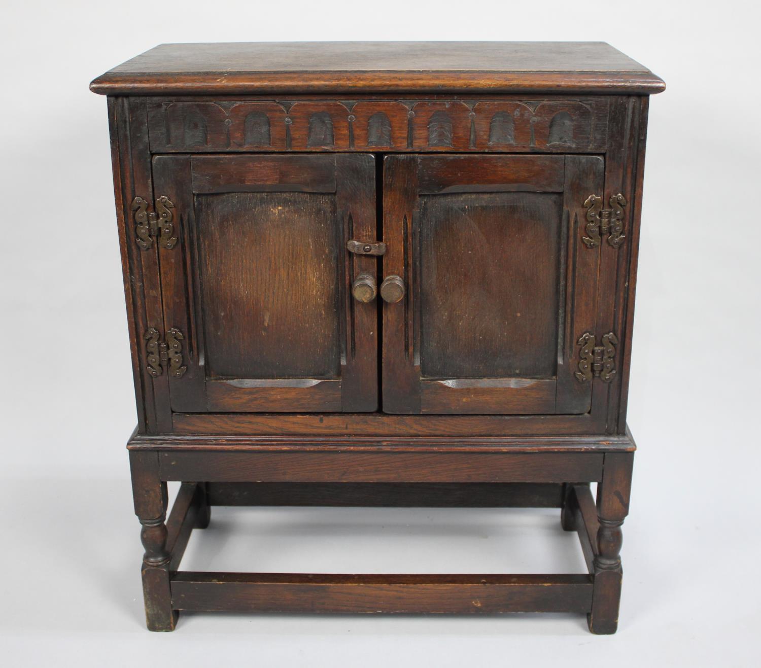 A Mid 20th Century Oak Side Cabinet, Panelled Doors to Shelved Three Division Interior, 51cms Wide