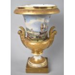 A 19th Century Porcelain Lynton Style Vase or Urn Form Having Stylised Griffin Handles and Having