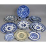 A Collection of Various Blue and White Transfer Printed Plates to comprise Willow Pattern Etc