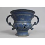 A Studio Pottery Twin Handled Vase by Martin Homer of Urn Form with Pierced Body and Scrolled