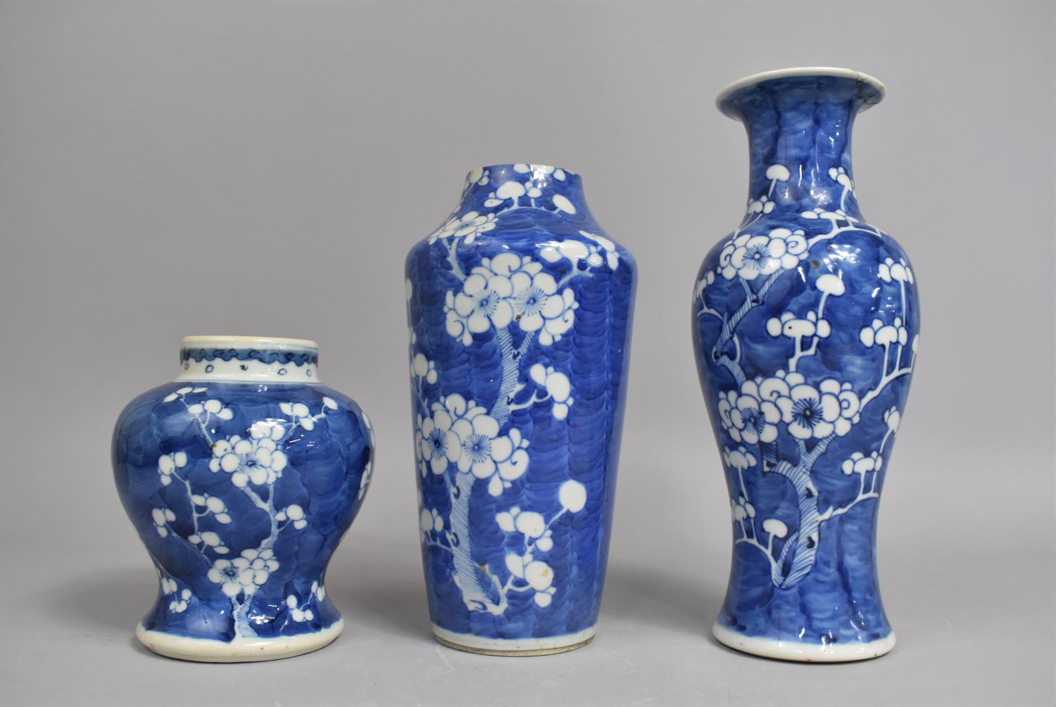 Three Pieces of 19th/20th Century Chinese Prunus Pattern Porcelain to Comprise Vase with Flared Neck