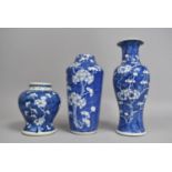 Three Pieces of 19th/20th Century Chinese Prunus Pattern Porcelain to Comprise Vase with Flared Neck