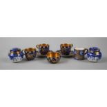 A Collection of Coalport Blue and Gilt Miniatures, Night Owl Pattern Lidded Boxes, Bamboo and Bird